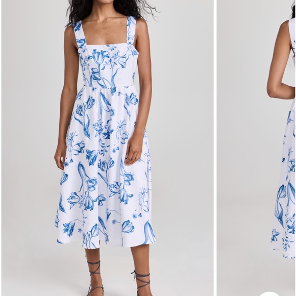 Reformation Frieda Blue White Floral Linen Dress Size 6 - Picture 1 of 10